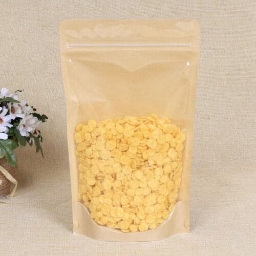 100pcs Kraft paper translucent zipper seal sealing stand up bag food candy gift packing bag