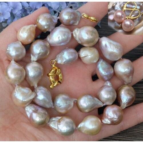 15x20MM natural Purple Nucleated Flameball Baroque Pearl Necklace earring