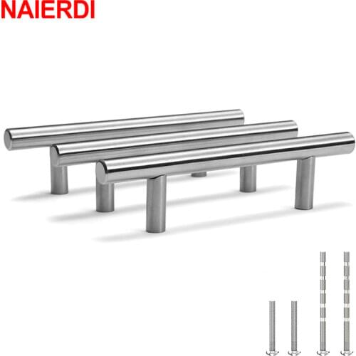 NAIERDI 20PCS Stainless Steel T Bar Furniture Handle Brushed Gold Kitchen Handle Black Cabinet Pull with Cuttable Bamboo Screw