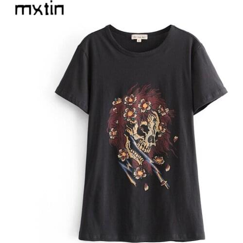 2021 Summer Vintage Skulls Print T Shirt Women Casual Tops Tees Short Sleeve O-neck Female Harajuku Ladies T-Shirt Top