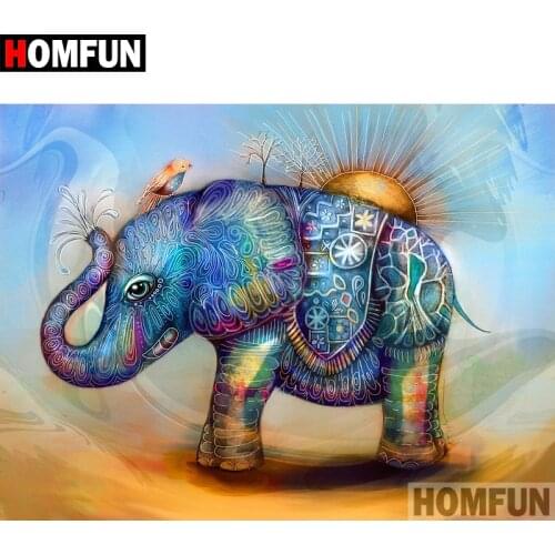 HOMFUN 5D DIY Diamond Painting Full Square/Round Drill "Colorful elephant" 3D Embroidery Cross Stitch gift Home Decor A01053