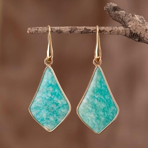 Amazonite Natural Stones Rhombus shape Teardrop Hook Women Earrings