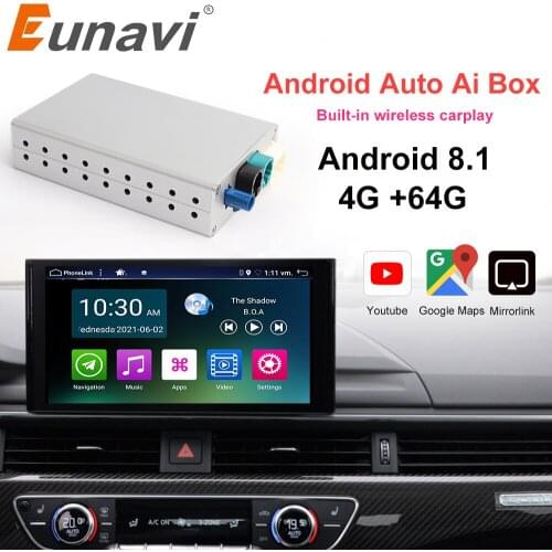 Eunavi CarPlay Android Auto AI BOX Quad Core 4+64G Android Carplay Adapter Multimedia Player Mirror link GPS Wireless Carplay
