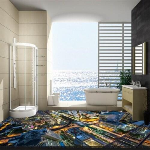 Beibehang Modern night red city city floor tiles custom painting large fresco pvc wear resistant environmental waterproof fil