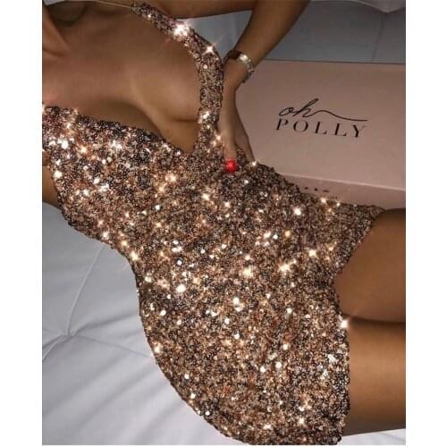 BKLD Women Spaghetti Strap V-neck Sequin Dress 2020 New Sexy Glitter Shiny Party Fashion Ladies Backless Mini Dress Clubwear