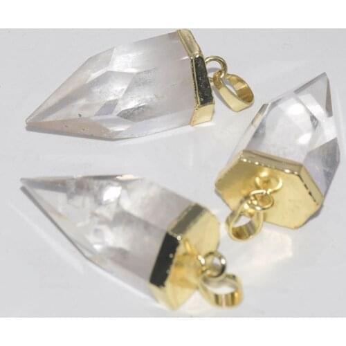 Big Natural Clear Crystal Quartz Bullet Pendant femme 2019 Gold Cap Face Rock Crystal Stone point pendant for women accessories