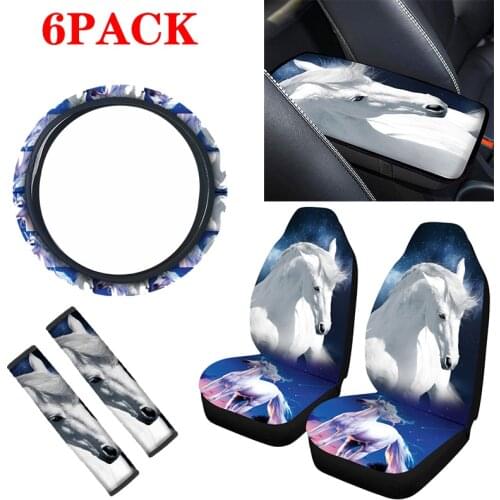 Aimaao 3D Animal horse Car Seat Covers & Steering Wheel Cover Center Console Armrest Cover Automobile Safety Belt