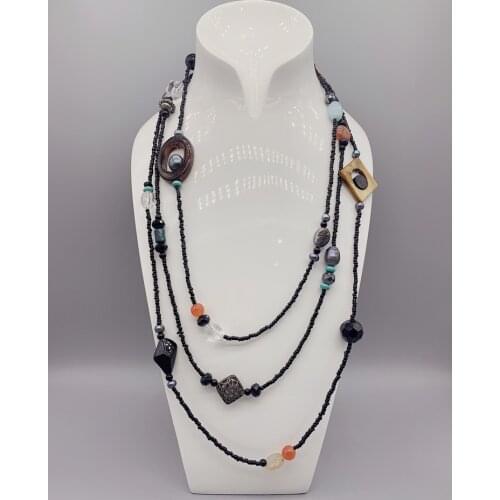 Black Onyx Aquamarine Shell Freshwater Pearls Necklace Azurite Crystals Turquoise Agates Hematite Quartz Beads For Women 80 Inch