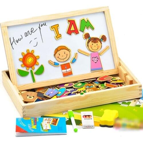 D627 Free shipping fancy sketchpad double-sided magnetic puzzle toy animals, plants, character scene drawing board Two optional