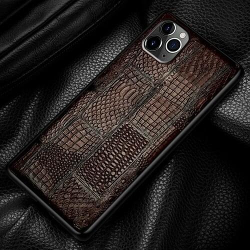For iphone 11 12 13 pro max Back cover 7 8 plus X XS XR 12 mini Crocodile Tail Texture Genuine Leather Cowhide phone case