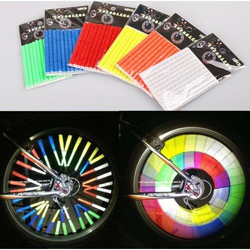 12PCS Bicycle Lights Wheel Spokes Clip Tube Cycling Bike Fluorescent Strip Reflective Film Bicycle Accessories Luminous Stickers
