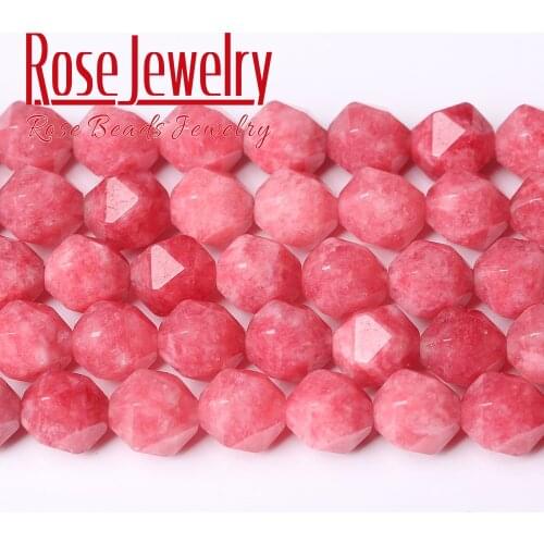 Faceted Rhodonite Natural Stone 6/8/10MM Spacers Red Loose Beads for Jewelry Making DIY Bracelets Necklace Accessories Wholesale