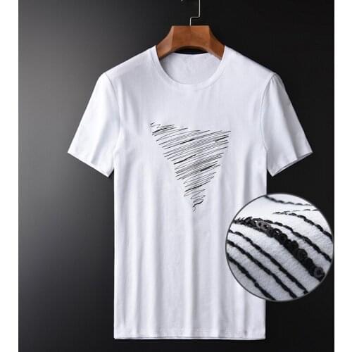 Cotton Spandex Men Luxury Embroidery Short Sleeve Man Plus Size 3XL 4XL Sequin Slim Fit Mens T-shirts