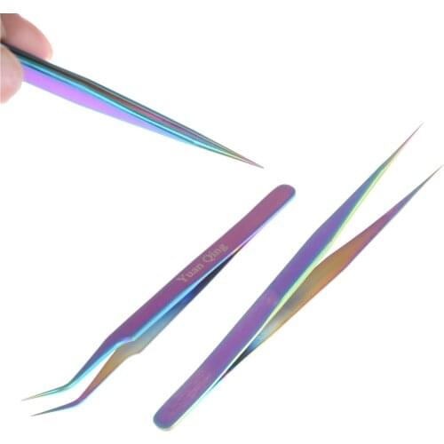 DIY Repair Tools Stainless Steel Rainbow Colorful Tweezer Rhinestone Picker Tool Straight Or Curved Tweezer Electronics Tools
