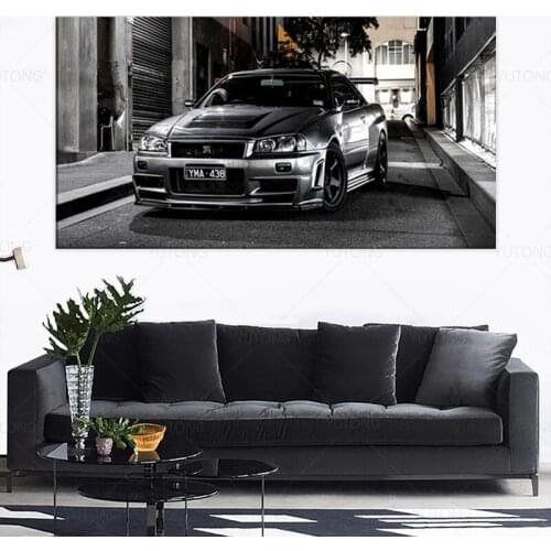 Canvas Paintings Sports Car Artwork Modern Nissan Skyline GTR Car Pictures Wall Art for Living Room Home Decor Frame