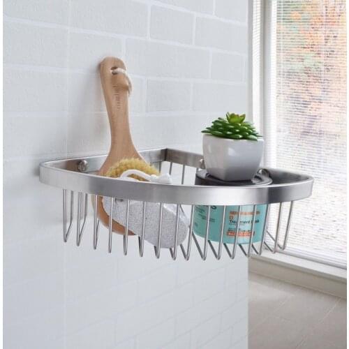 Wall Mount Brushed Finish Solid SUS 304 Stainless Steel Bathroom Corner Triangular Tub and Shower Caddy Basket