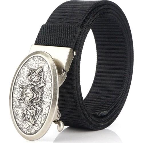 Cool Men Belt Automatic Buckle Belts for Men High Quality Canvas Nylon belt Casual Waist Boy Belt Vintage Alloy Designer belts