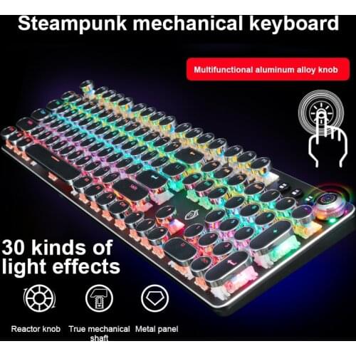Meishang E 820A Retro Punk Electroplating Knob Mechanical Keyboard Computer Wired Gaming Keyboard LED RGB Mix Backlit 104 keys