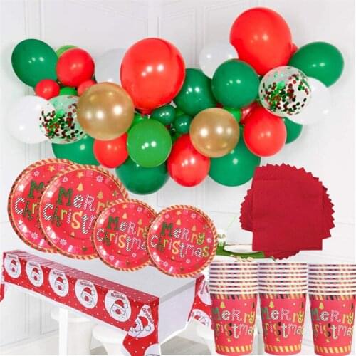 Merry Christmas Party Decoration Disposable Tableware Napkin Paper Cup Plate Straws New Year Decoration Christmas Party Supplies