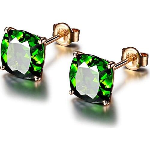 Cute Female Green Crystal Stone Earrings Small Gold Color Square Stud Earrings Vintage Bride Party Wedding Earrings For Women