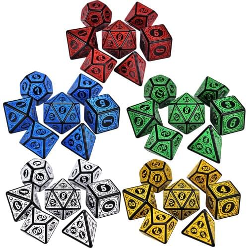 Polyhedral 7-Die Carved Pattern Dice Set of D4 D6 D8 D10 D% D12 D20 for RPG DND