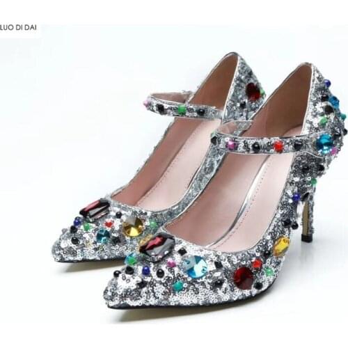 2020 fashion women glitter high heels thin heel diamond pumps party shoes crystal pumps bling bling dress shoes wedding shoes