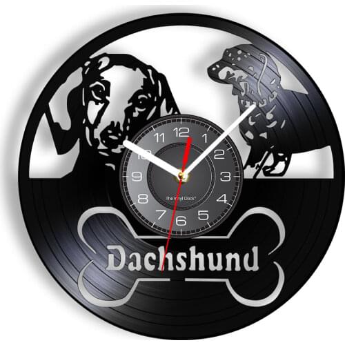 Dachshund Dog Wall Clock Retro Wiener Dog Vinyl Record Wall Clock Sausage Dog Puppy Home Decoration Modern Wall Watch Dog Breeds