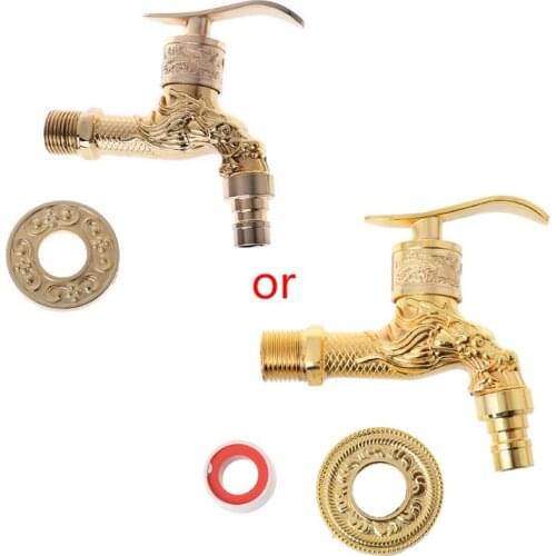 Wall Mounted Antique European Water Tap Carved Golden Decorative Garden Faucet