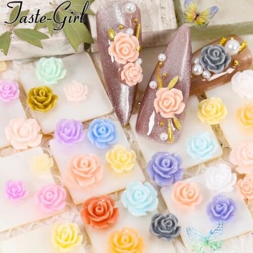 New arrival 50PCS 8MM 3d resin rose flowers nails accesorios nail supplies for professionals nail art decorations charms