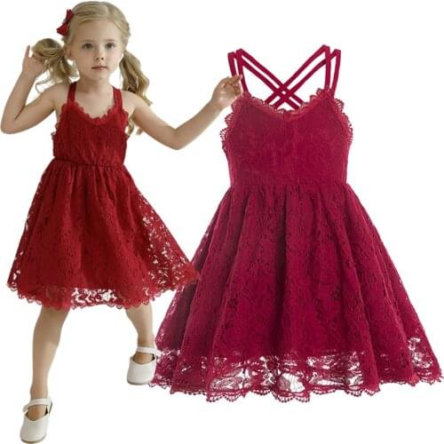 Girls Dresses Flower Lace Princess Tutu Sling Backless Elegant Wedding and Party Gown For Kids Children Summer Wedding Clothes