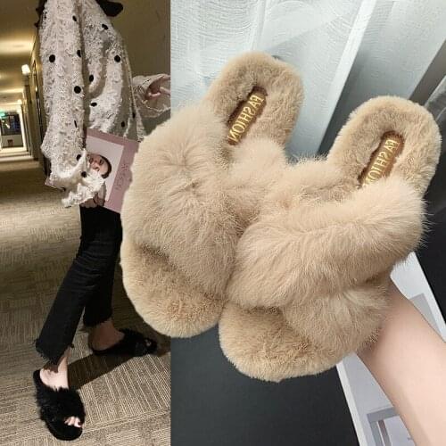 Casual Woman Shoes Fashion mujer Plus Size Summer 2020 Women Fur Fluffy Flat Slippers Ladies Slides Furry Plush Hairly Female