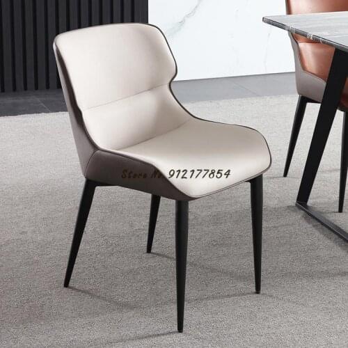 Modern minimalist dining chair home Nordic light luxury back chair Italian hotel restaurant creative leather chair dining table