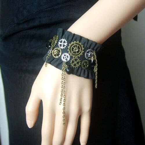 Steampunk Gears Chain Bracelet Victorian Vintage Lolita Cogs Wrist Cuff Bracelets Victorian Costume Accessory Gothic Jewelry