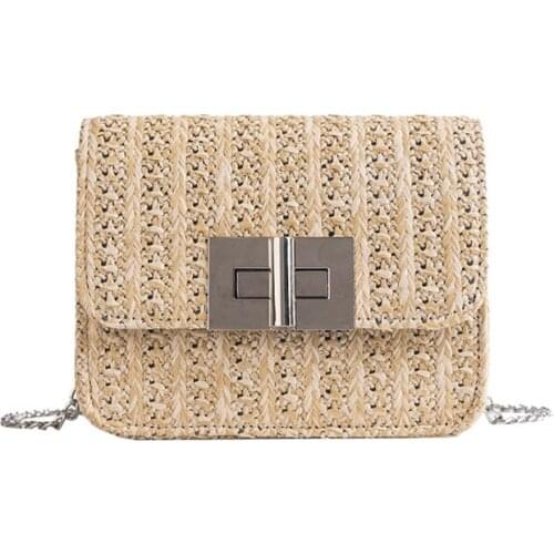New Fashion Women Straw Bag INS Popular Female Lock Handbag Summer Lady Chains Shoulder Bag Holiday Casual Mini Bolsa SS3274