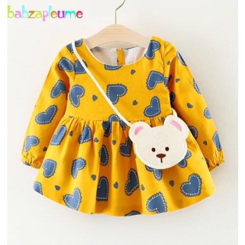 Spring Autumn Baby Girls Dresses Clothes Cartoon Cute Cotton Long Sleeves Newborn Princess Dress+Bag Infant Clothing Sets BC1637