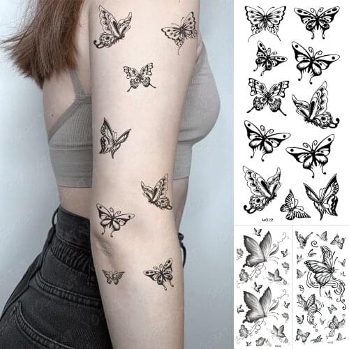 Waterproof Temporary Tattoo Sticker Black Butterfly Totem Fake Tatto Flash Realistic Rose Tatoo Body Art 3d For Girl Women