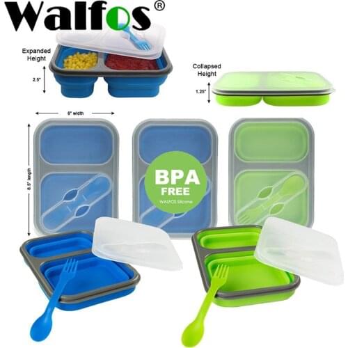 WALFOS Silicone Collapsible Portable Lunch Box Bowl Bento Boxes Folding Food Storage Container Lunchbox for Outdoor Travel