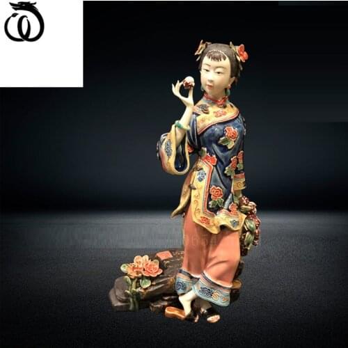 WU CHEN LONG Classical Beautiful Women Art Sculpture Beauty Lady Figure Statue Ceramic Craft Chinese Style Home Decoration R6103