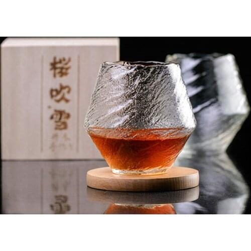 Japan EDO Blowing Snow Artwork Whiskey Wine Glass Wood Gift Box Niche Liquor XO Whisky Crystal Cognac Brandy Snifter Cup Mug