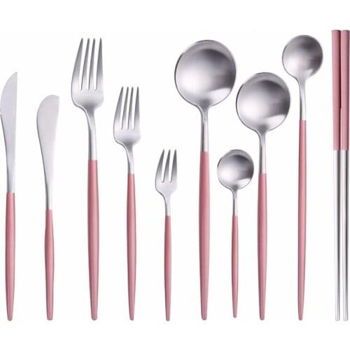 Western Tableware Pink Silver Cutlery Set Stainless Steel Fork Knive Spoon Set Dessert Kitchen Party Dinnerware Set Dropshipping