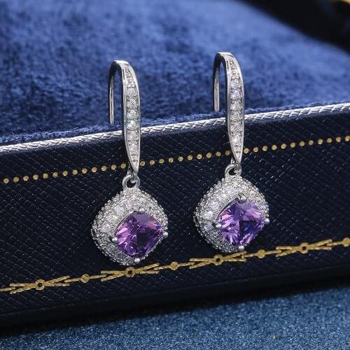 New Trendy Luxury Silver Color Square Drop Earring Wedding Bridal Accessories Shine Zircon Stone Elegant Women Jewelry