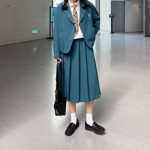 Bella 2021 new Autumn Women Elegant Notched Blazer+Pleated Skirt Set Lady Midi Skirts Single Botton Blazer Preppy Style 2pc Suit