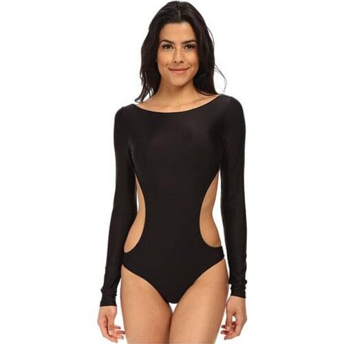 Summer New Sexy Personality Womens Wear Black Collar Long Sleeve Hollow Triangle Body Tights Jumpsuit