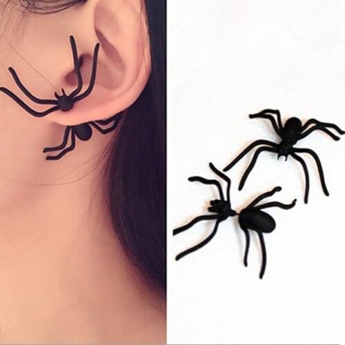 1pc !!punk Style Exaggeration Halloween Black Spider Charm Ear Stud Earrings For Women Statement Jewelry