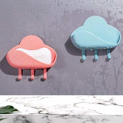 1Pcs Cloud Shaped Plastic Self Adhesive Storage Rack with 3 Hooks Soap Dishes Wall Mounted Multi Purpose Bathroom Soap Holder