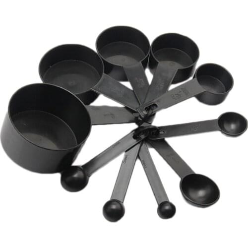10PC/SET! Plastic Measuring Cups Black Kitchen Measuring Tools Measuring Spoon Tool Set For Tea Coffee Baking