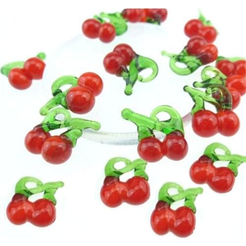 10pcs/lot Murano Lampwork Red Cherry Glass Beads Charms For Earring Necklace Jewelry Making