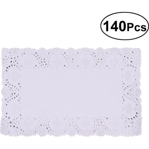 140 Pcs Rectangle Lace Decorative Paper Placemats Doilies for Cakes Desserts Baked Treat Display(25x35CM)