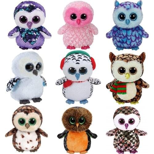 15cm Ty Beanie Big Eyes Soft Stuffed Dolls Plush Animal Toy Cute Owl Series Ornaments Gift Dolls Kids Boys Christmas Gift