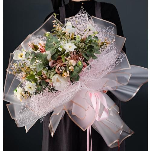 20pcs Golden Frame Flower Wrapping Paper Waterproof Jelly Film Bouquet Wrapping Paper Florist Gift Wrapping Material 58*58cm